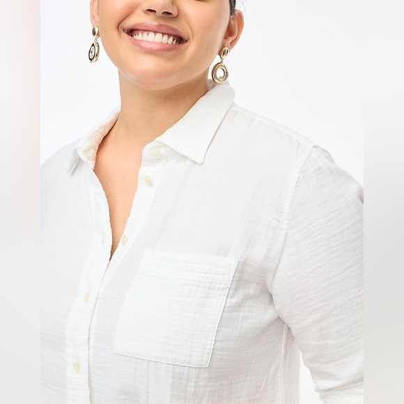 J.Crew White Gauze Button Up Long Sleeve Shirt Top Medium - Picture 5 of 6